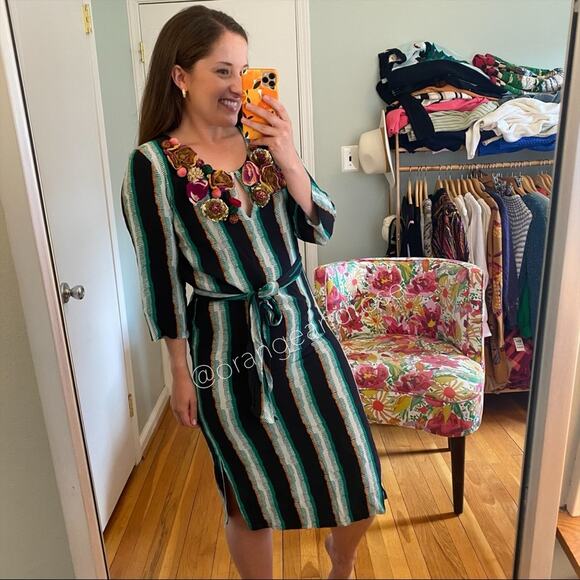 FIGUE Blue Silk Floral Appliqué Midi Dress XS - Picture 7 of 16